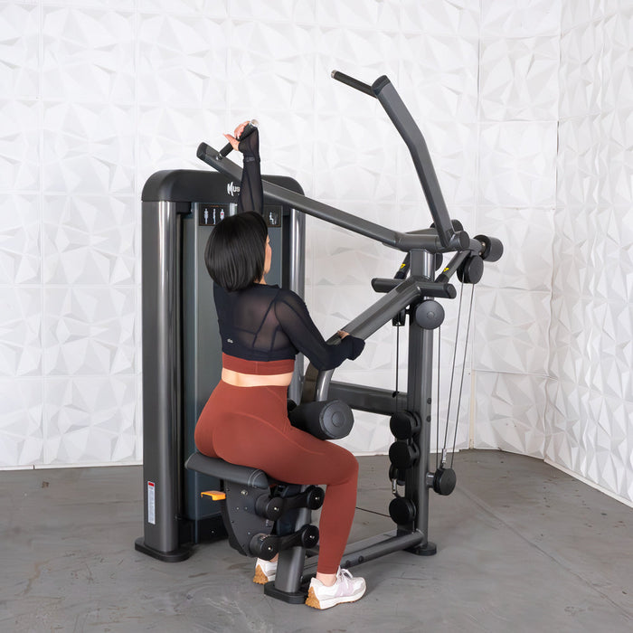 Muscle D Fitness Elite Plus Lat Pulldown - Commercial - Adjustable Seat - Pin Selectorized - Back Workout