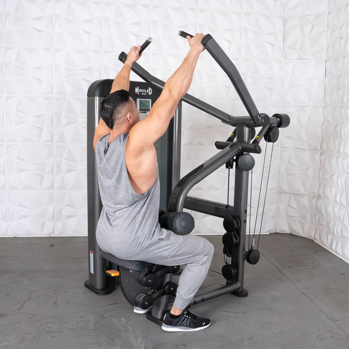 Muscle D Fitness Elite Plus Lat Pulldown - Commercial - Adjustable Seat - Pin Selectorized - Back Workout