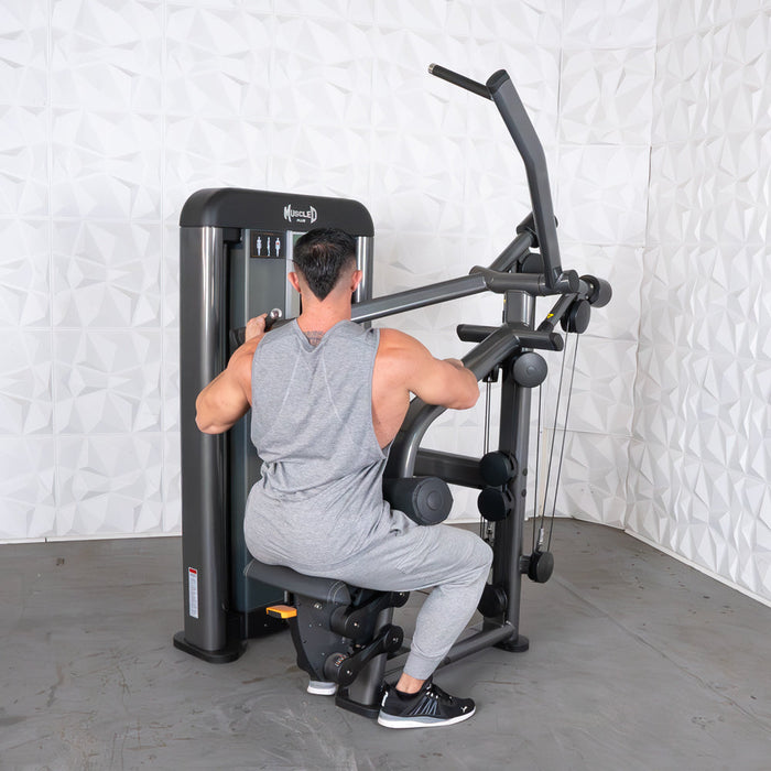 Muscle D Fitness Elite Plus Lat Pulldown - Commercial - Adjustable Seat - Pin Selectorized - Back Workout