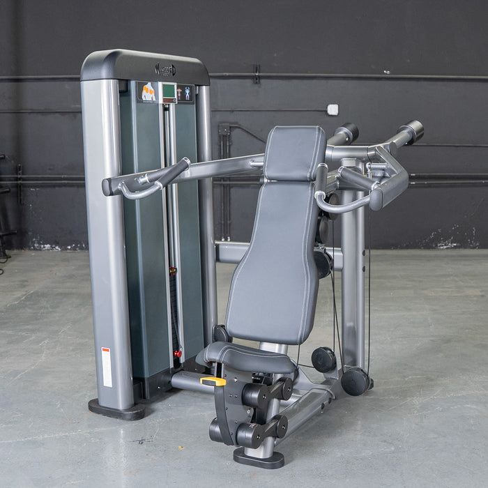 Muscle D Fitness Elite Plus Shoulder Press - Commercial Grade - Adjustable Seat - Pin Selectorized Traps Workout
