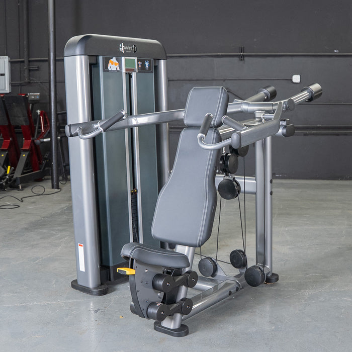Muscle D Fitness Elite Plus Shoulder Press - Commercial Grade - Adjustable Seat - Pin Selectorized Traps Workout