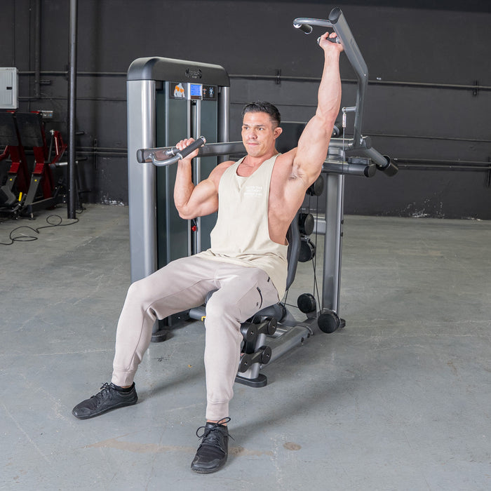 Muscle D Fitness Elite Plus Shoulder Press - Commercial Grade - Adjustable Seat - Pin Selectorized Traps Workout