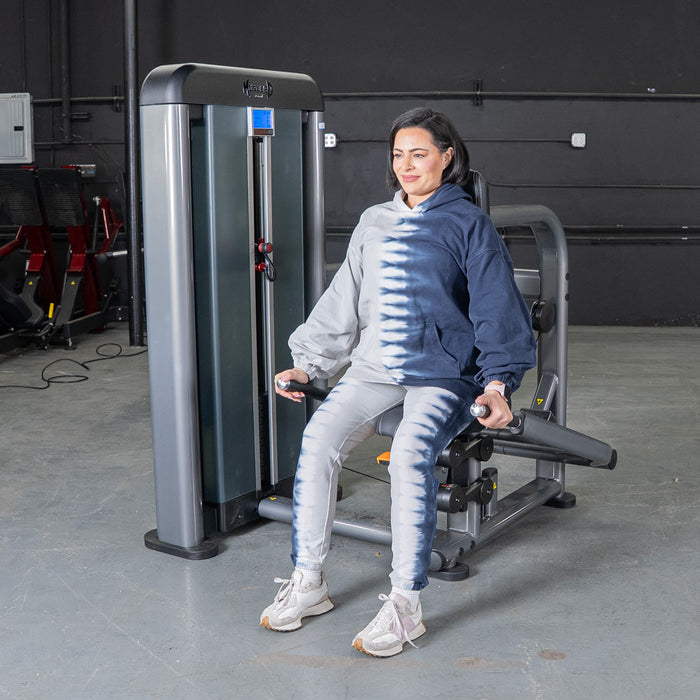Muscle D Fitness Elite Plus Triceps Press - Commercial Grade - Adjustable Seat - Pin Selectorized — in use demonstration