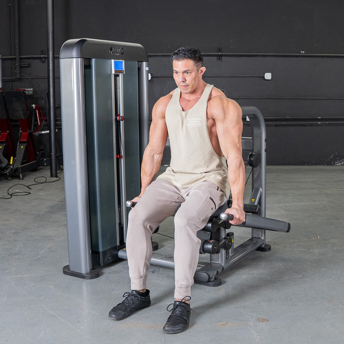 Muscle D Fitness Elite Plus Triceps Press - Commercial Grade - Adjustable Seat - Pin Selectorized — front view