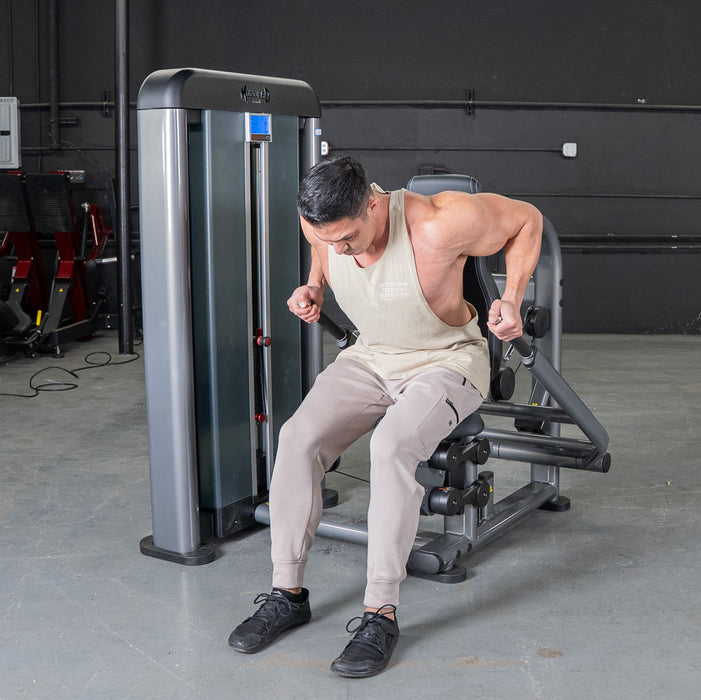 Muscle D Fitness Elite Plus Triceps Press - Commercial Grade - Adjustable Seat - Pin Selectorized — grip and contact surface