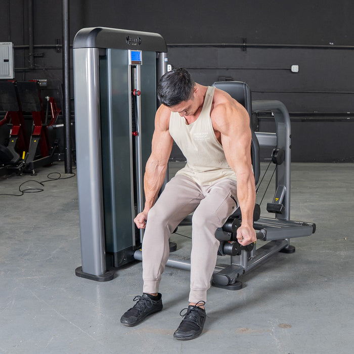 Muscle D Fitness Elite Plus Triceps Press - Commercial Grade - Adjustable Seat - Pin Selectorized — adjustment mechanism