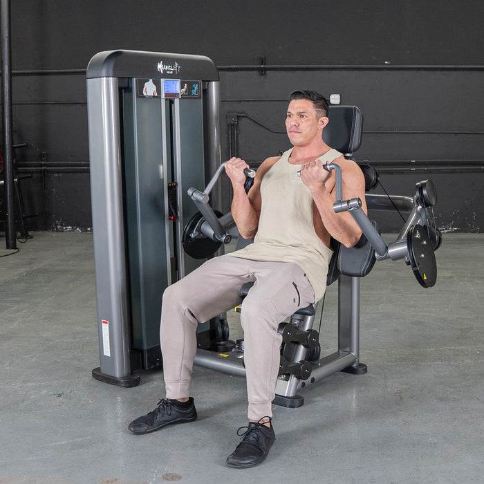 Muscle D Fitness Elite Plus Biceps Curl - Commercial Grade - Adjustable Seat - Pin Selectorized - Full Motion Arm Curl