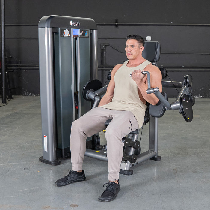 Muscle D Fitness Elite Plus Biceps Curl - Commercial Grade - Adjustable Seat - Pin Selectorized - Full Motion Arm Curl