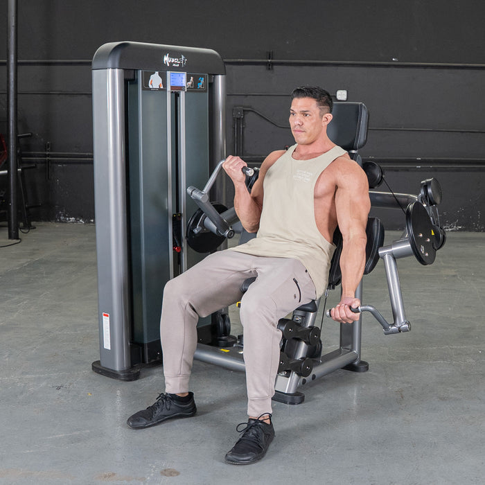 Muscle D Fitness Elite Plus Biceps Curl - Commercial Grade - Adjustable Seat - Pin Selectorized - Full Motion Arm Curl