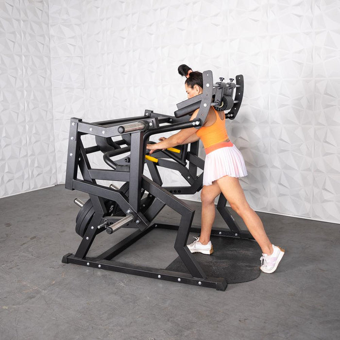 Excel Power Hack Squat - Muscle D Fitness - Plate Load Heavy Squat Machine - Weight Storage Pegs - Safety Stop