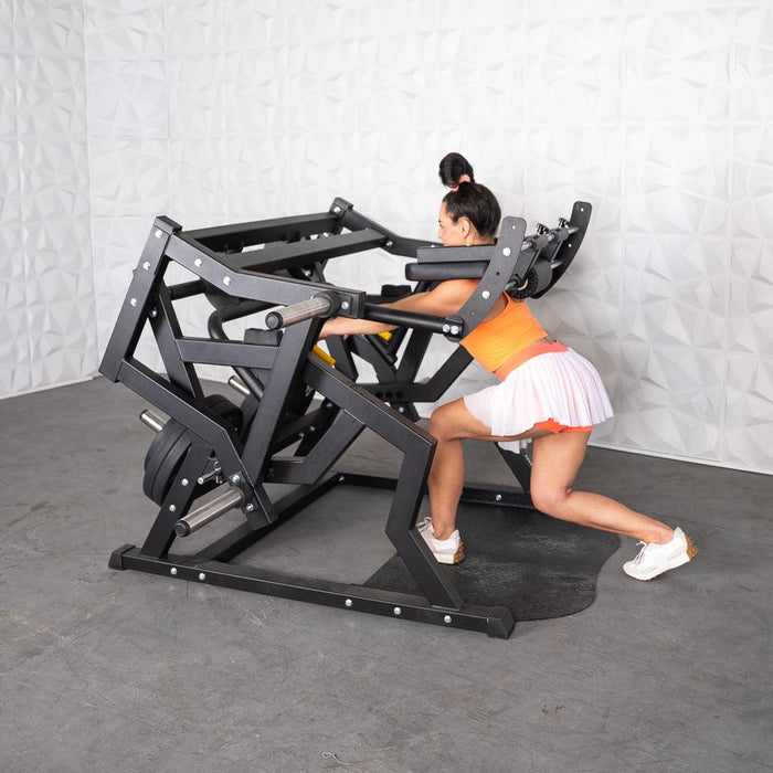 Excel Power Hack Squat - Muscle D Fitness - Plate Load Heavy Squat Machine - Weight Storage Pegs - Safety Stop