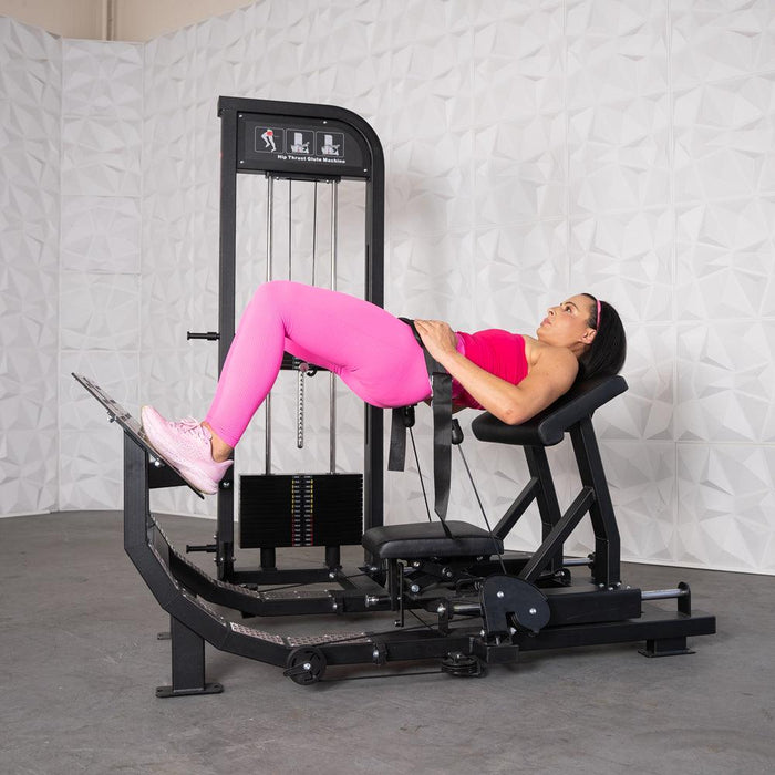 Muscle D Fitness Excel Selectorized Hip Thrust Glute -Selectorized Glute Drive - Band Compatable — in use demonstration