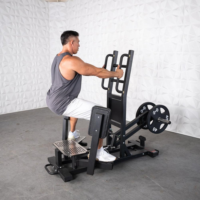 Muscle D Fitness Excel Standing Hip Abductor - Muscle D Fitness - Plate Load Glute - Band Compatible — full setup angle