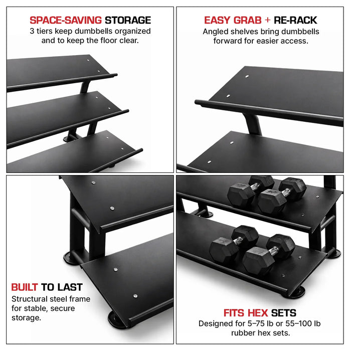 French Fitness FF-HDR 3 Tier Hex Dumbbell Rack (New) — feature detail