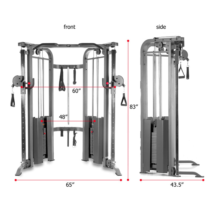 XMARK Functional Trainer Cable Machine with Dual 200 lb Weight Stacks — full setup angle