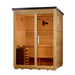 Golden Designs "Arlberg" 3 Person Traditional Outdoor Sauna Flat Roof Canadian Hemlock GDI-8003-01 — front left view