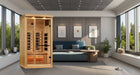 Golden Designs Reserve Edition 1-person full spectrum sauna room setting lifestyle view