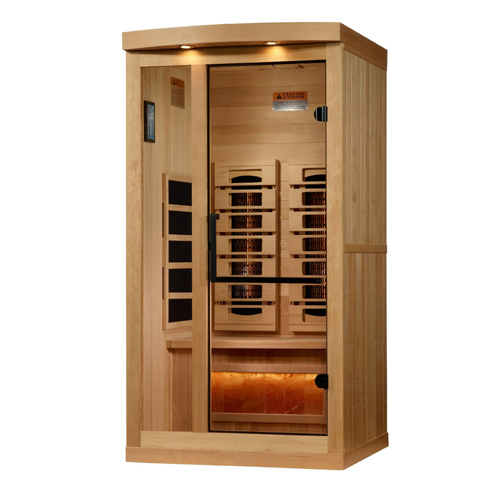Golden Designs Reserve Edition 1-person full spectrum sauna side angle view