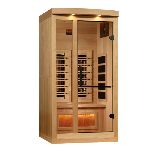 Golden Designs Reserve Edition 1-person full spectrum sauna front exterior view
