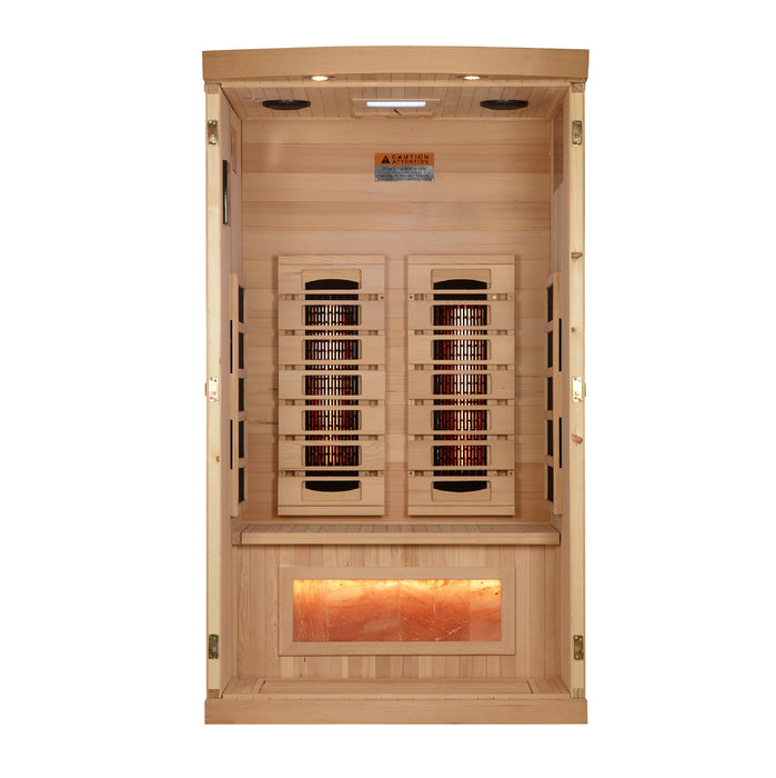 Golden Designs Reserve Edition 1-person full spectrum sauna alternate exterior angle