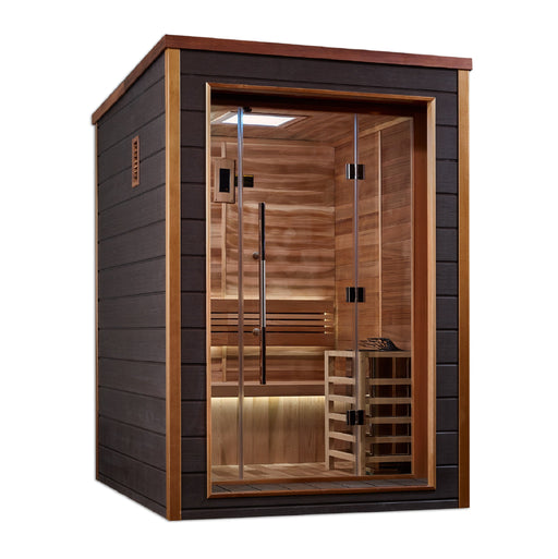 Golden Designs Narvik 2 Person Outdoor-Indoor Traditional Steam Sauna Canadian Red Cedar Interior -