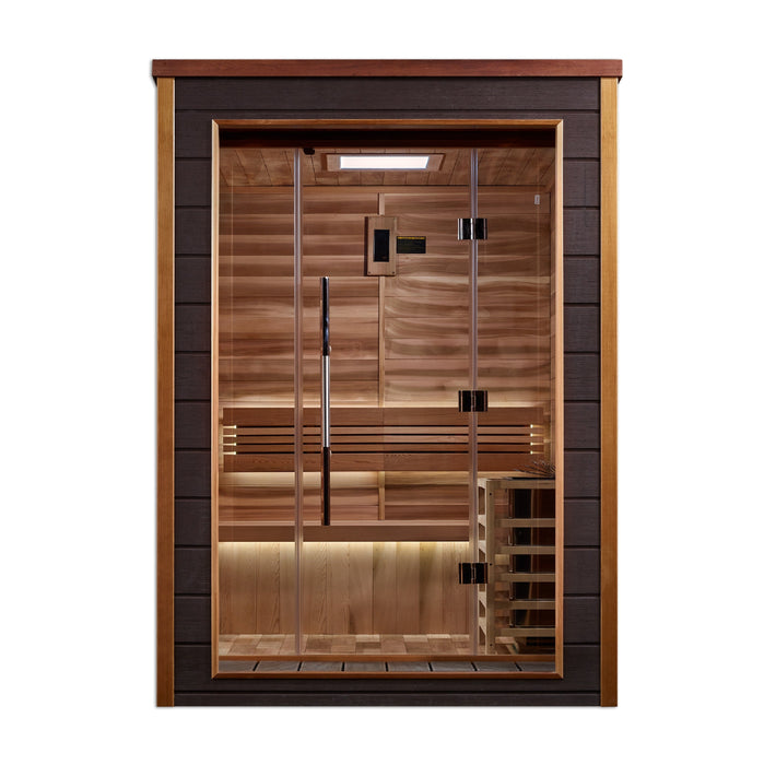 Golden Designs Narvik 2 Person Outdoor-Indoor Traditional Steam Sauna Canadian Red Cedar Interior -