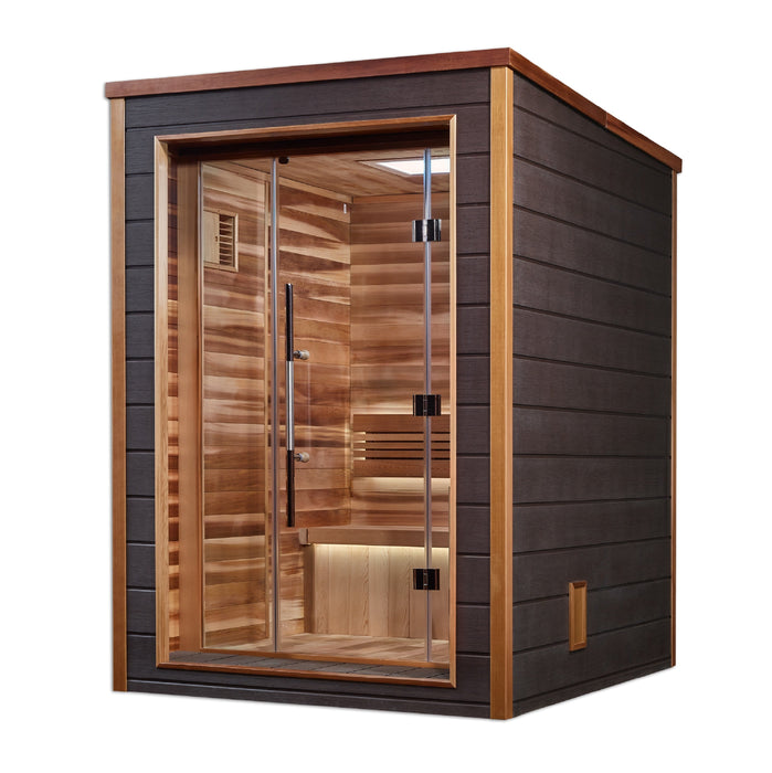 Golden Designs Narvik 2 Person Outdoor-Indoor Traditional Steam Sauna Canadian Red Cedar Interior -