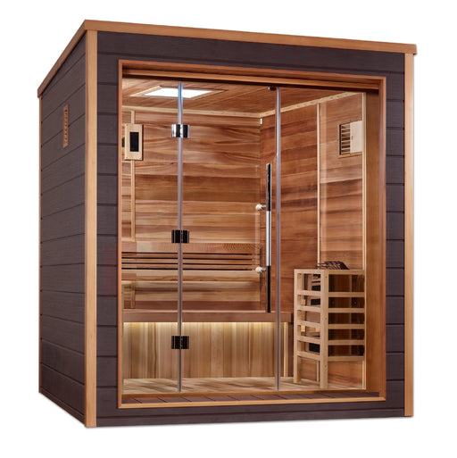 Golden Designs Drammen 3 Person Outdoor-Indoor Traditional Steam Sauna Canadian Red Cedar Interior -