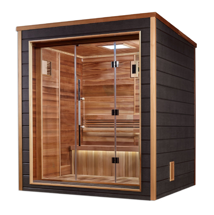 Golden Designs Drammen 3 Person Outdoor-Indoor Traditional Steam Sauna Canadian Red Cedar Interior -