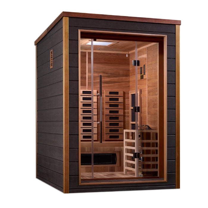 Golden Designs Nora 2 Person Outdoor-Indoor Puretech Hybrid Full Spectrum Sauna Canadian Red Cedar