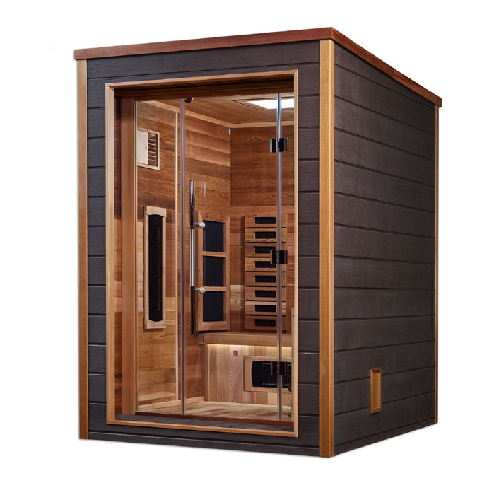 Golden Designs Nora 2 Person Outdoor-Indoor Puretech Hybrid Full Spectrum Sauna Canadian Red Cedar