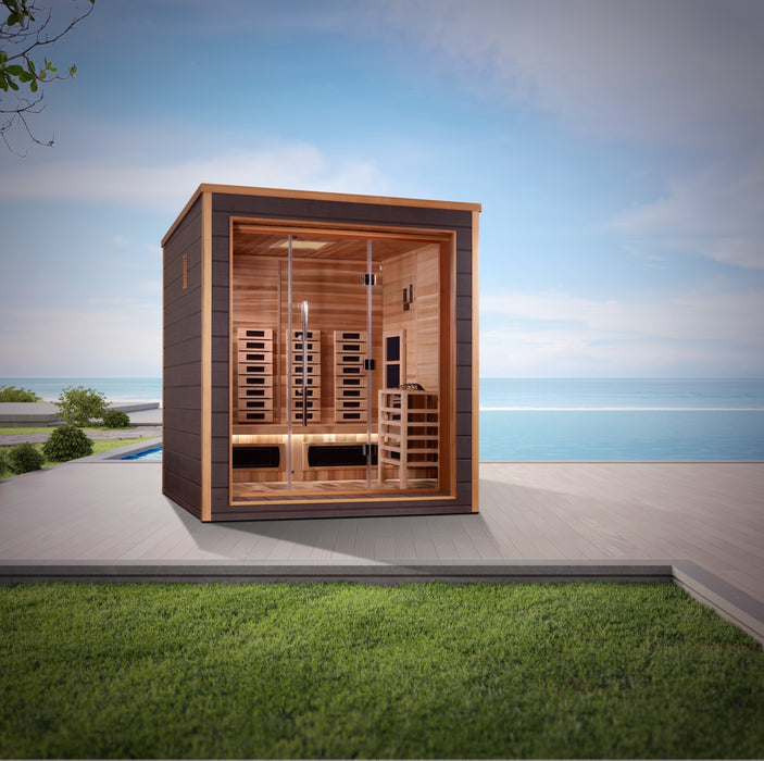 Golden Designs Visby 3 Person Outdoor-Indoor Puretech Hybrid Full Spectrum Sauna Canadian Red Cedar