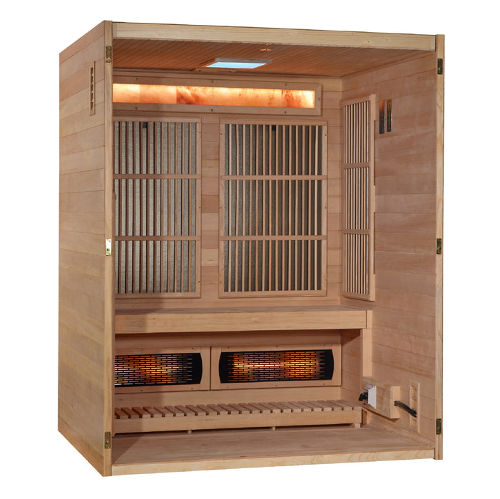 Golden Designs Soria 3-person hybrid sauna interior seating view