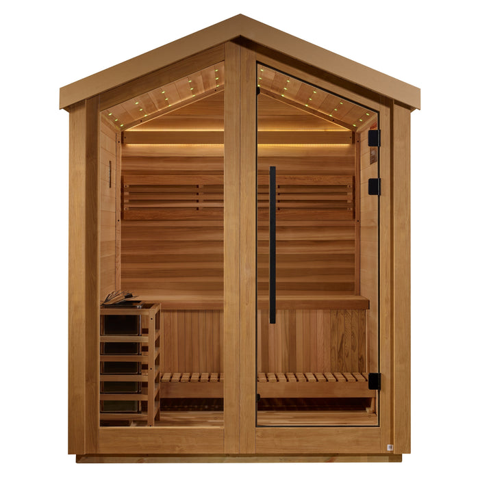 Golden Designs "Savonlinna" 3 Person Barn Outdoor Traditional Sauna Canadian Red Cedar Interior GDI-8503-01 — side view