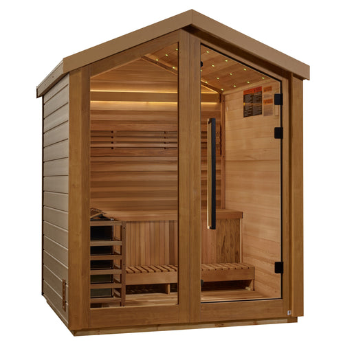 Golden Designs "Savonlinna" 3 Person Barn Outdoor Traditional Sauna Canadian Red Cedar Interior GDI-8503-01 — front view