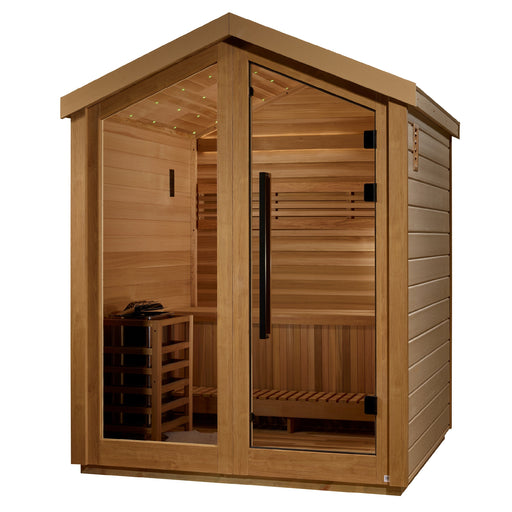 Golden Designs "Savonlinna" 3 Person Barn Outdoor Traditional Sauna Canadian Red Cedar Interior GDI-8503-01 — angle view