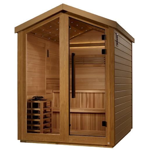 Golden Designs "Kaarina" 6 Person Barn Outdoor Traditional Sauna Canadian Red Cedar Interior GDI-8506-01 — angle view