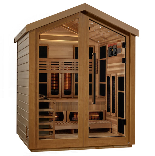 Golden Designs "Loviisa" 3 Person Barn Outdoor Hybrid Sauna (Full Spectrum IR or Traditional Stove) GDI-8523-01 — front view