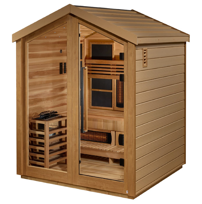 Golden Designs "Loviisa" 3 Person Barn Outdoor Hybrid Sauna (Full Spectrum IR or Traditional Stove) GDI-8523-01 — interior view