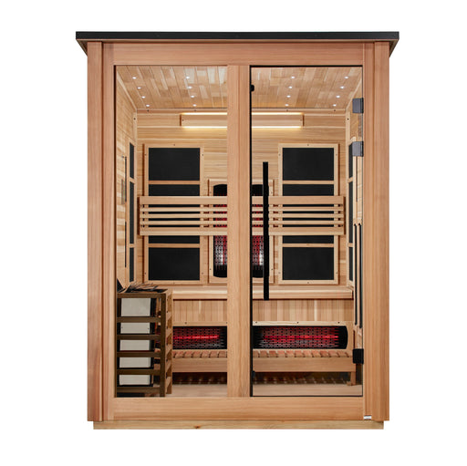 Golden Designs "Loviisa" 3 Person Barn Outdoor Hybrid Sauna Pacific Cedar (Full Spectrum IR or Traditional Stove) GDI-8523-02 — front view