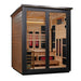 Golden Designs "Loviisa" 3 Person Barn Outdoor Hybrid Sauna 2 Tone (Full Spectrum IR or Traditional Stove) GDI-8523-03 — front left view
