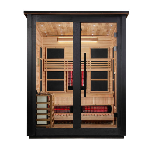 Golden Designs "Loviisa" 3 Person Barn Outdoor Hybrid Sauna 2 Tone (Full Spectrum IR or Traditional Stove) GDI-8523-03 — front view