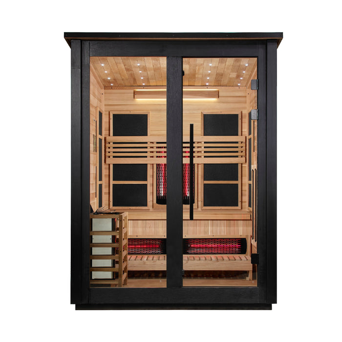 Golden Designs "Loviisa" 3 Person Barn Outdoor Hybrid Sauna Black (Full Spectrum IR or Traditional Stove) GDI-8523-04 — front view
