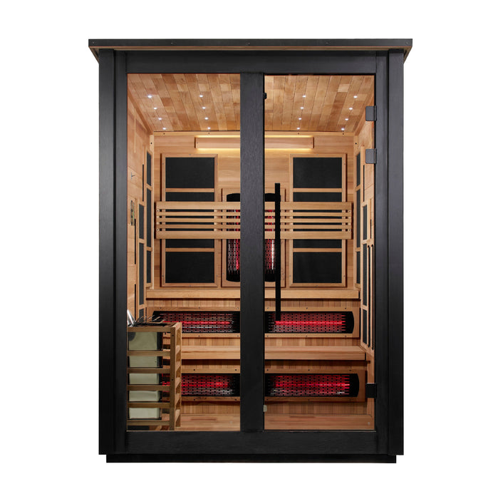 Golden Designs "Kaskinen" 6 Person Barn Outdoor Hybrid Sauna 2 Tone (Full Spectrum IR or Traditional Stove) GDI-8526-03 — front view