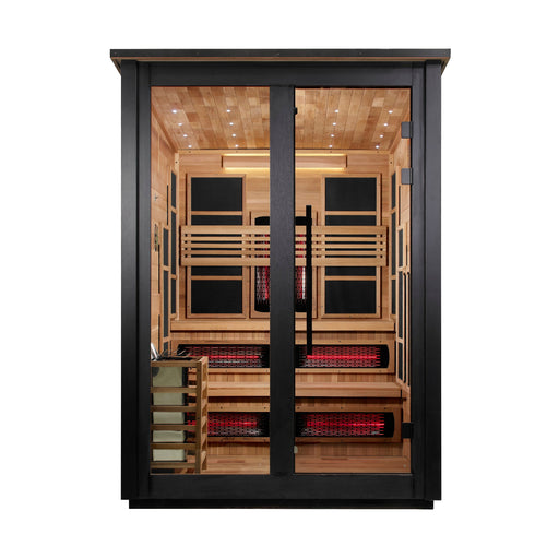 Golden Designs "Kaskinen" 6 Person Barn Outdoor Hybrid Sauna Black (Full Spectrum IR or Traditional Stove) GDI-8526-04 — front view
