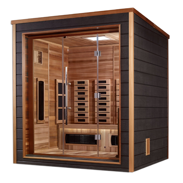 Golden Designs Visby 3 Person Outdoor-Indoor Puretech Hybrid Full Spectrum Sauna Canadian Red Cedar