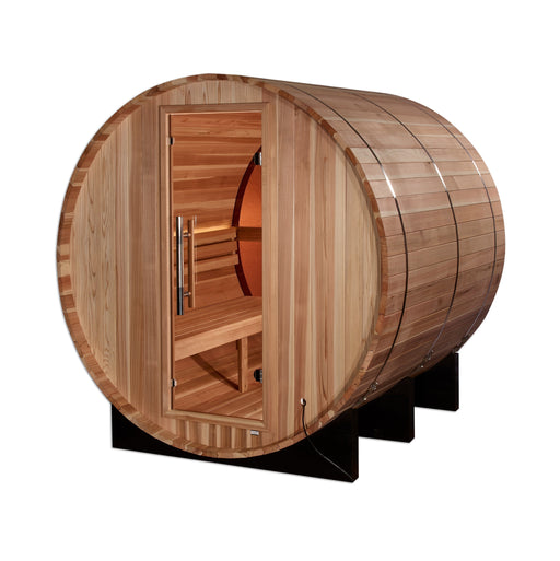 Golden Designs Zurich 4 Person Barrel With Bronze Privacy View Traditional Steam Sauna - Pacific