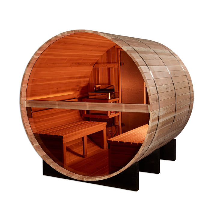 Golden Designs Zurich 4 Person Barrel With Bronze Privacy View Traditional Steam Sauna - Pacific