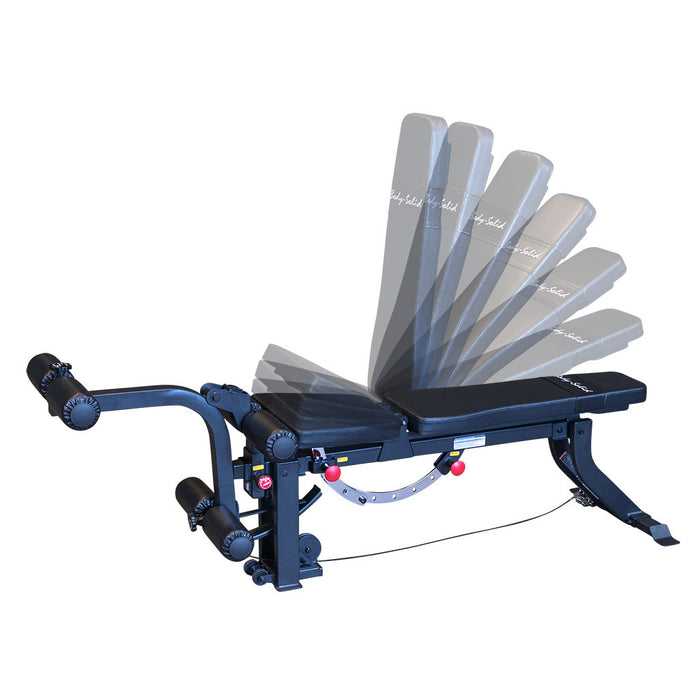 Body Solid Leg Extension Curl Bench Attachment GLEG leg extension curl bench front view