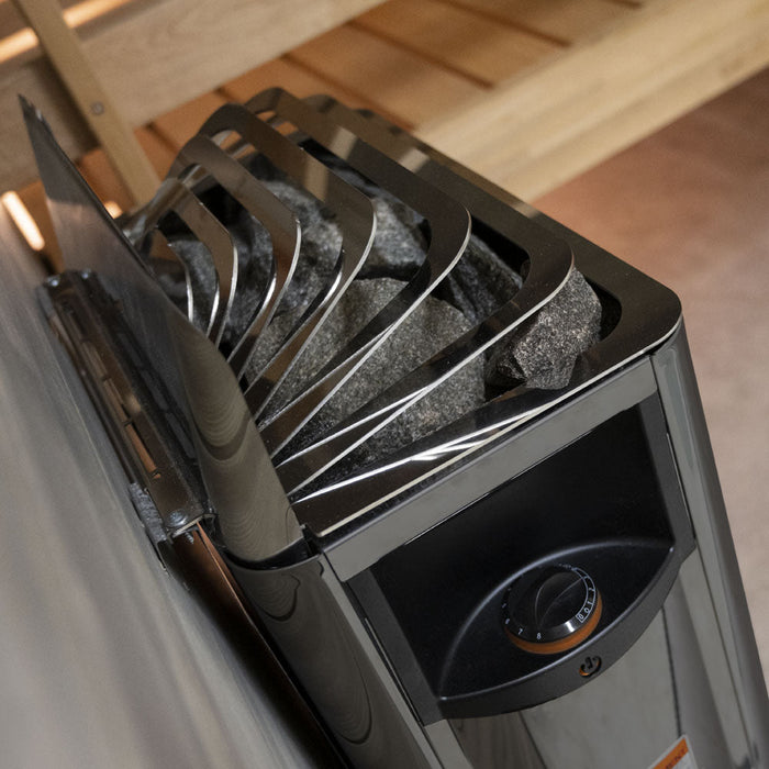Harvia The Wall Series 8kW Electric Sauna Heater — glass door detail